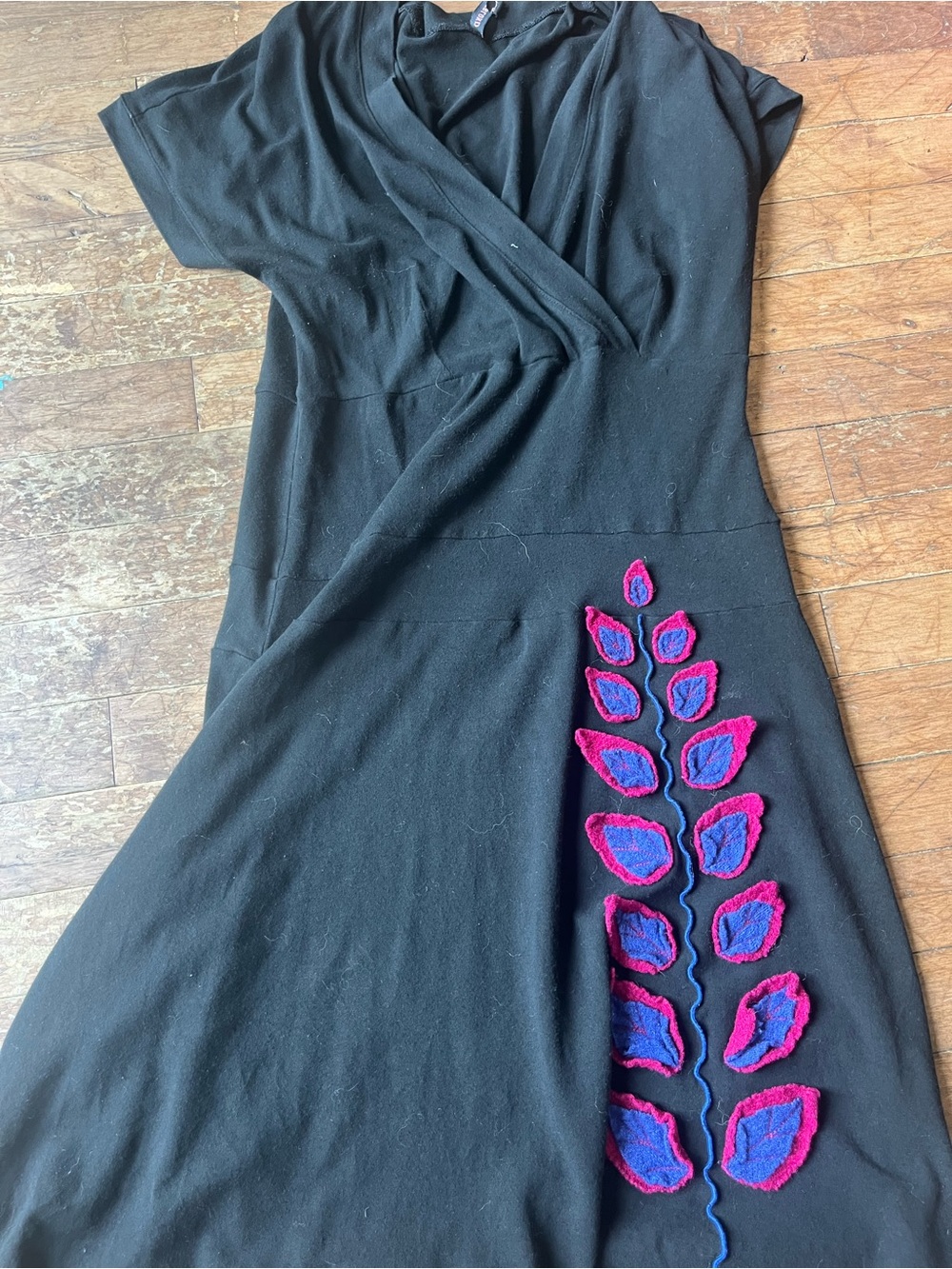 Black Maxi Dress with Pink & Purple Floral Embroidery